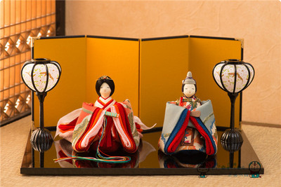 日本直邮 手工制作桃花节女儿节和服绸面迷你人偶摆件装饰