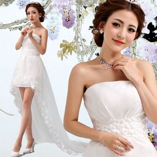 韩版抹胸前短后长拖尾公主新娘婚纱礼服最新款2013孕妇大码定制