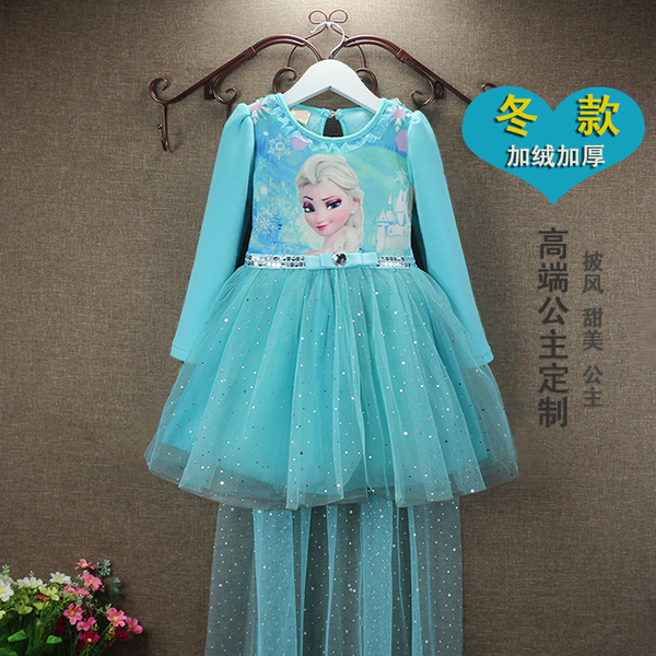 Замороженные новый зимний плюс бархат с длинными рукавами платье девушки принцесса юбка платье юбка Айша Aisha дети