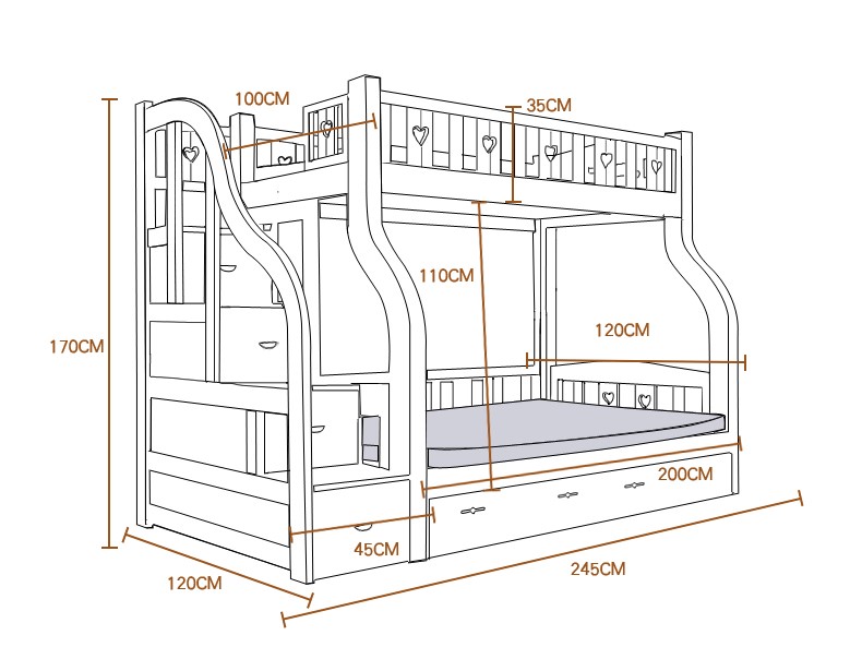 Двухъярусная кровать для детей размеры и чертежи из дерева