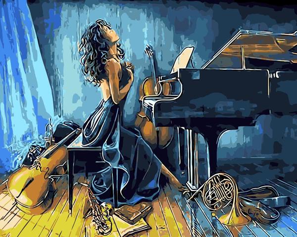 数字油画diy包邮 客厅人物钢琴乐器新款淡彩手绘画 音乐家40*50