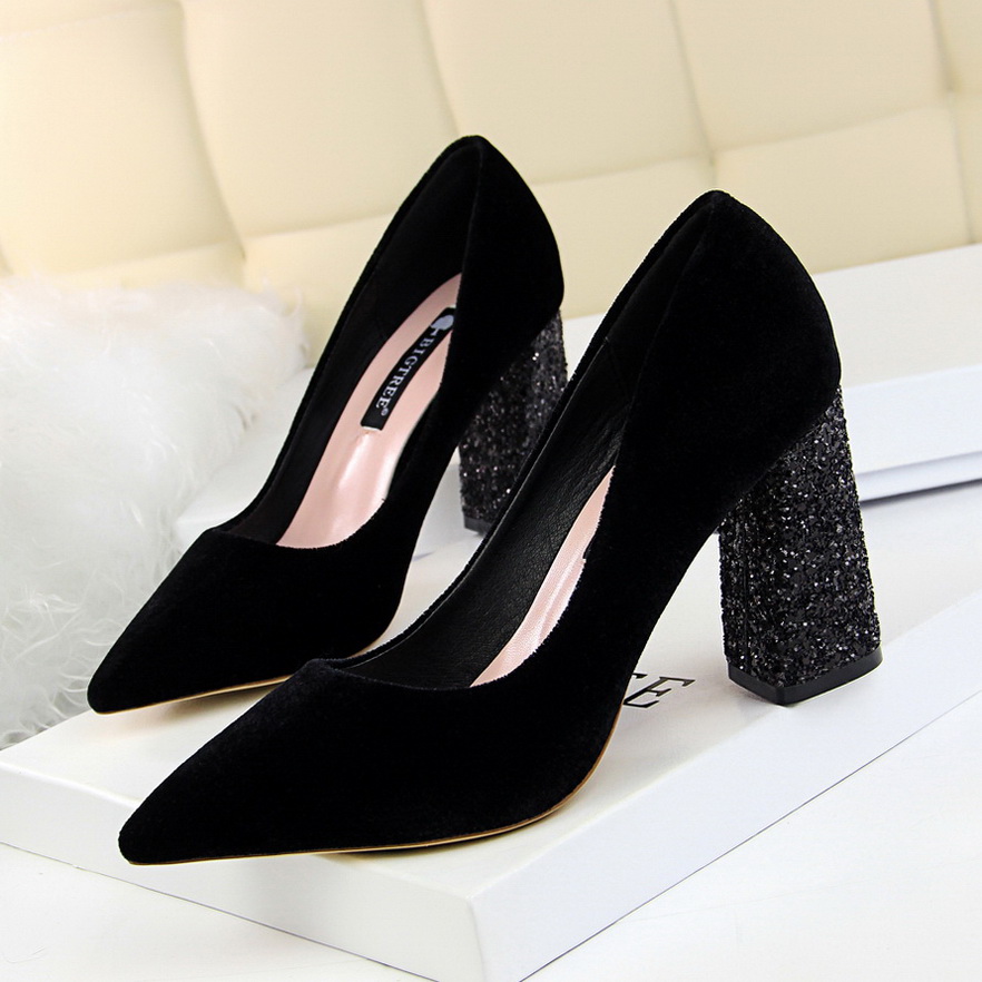 828-6 European and American wind sexy nightclubs with suede high heels for women’s shoes sequins thick with shallow mout