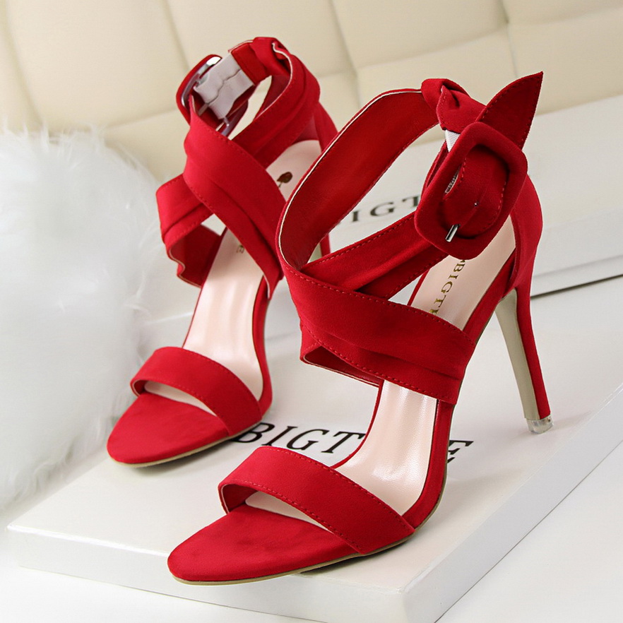 7206-3 han edition show thin summer fashion sexy high-heeled shoes high heel with suede cross belt buckle sandals