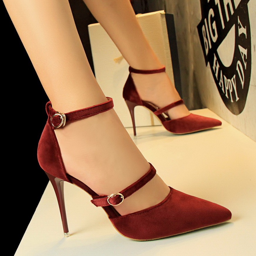 1627-3 han edition high-heeled shoes high heel with suede shallow mouth pointed sexy nightclub show thin one word with s