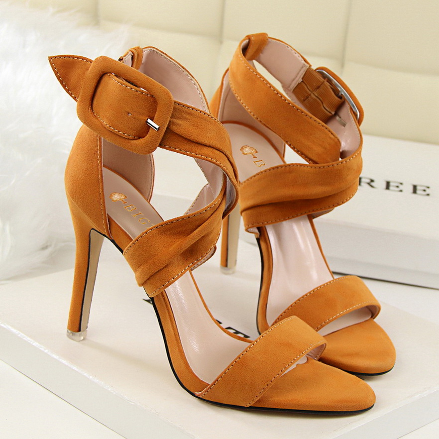 7206-3 han edition show thin summer fashion sexy high-heeled shoes high heel with suede cross belt buckle sandals