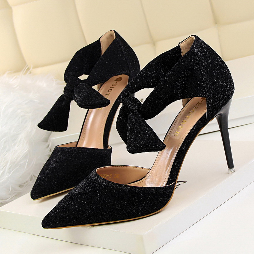 923-3 han edition sexy show thin club party shoes high heel with shallow mouth pointed hollow out sandals bow