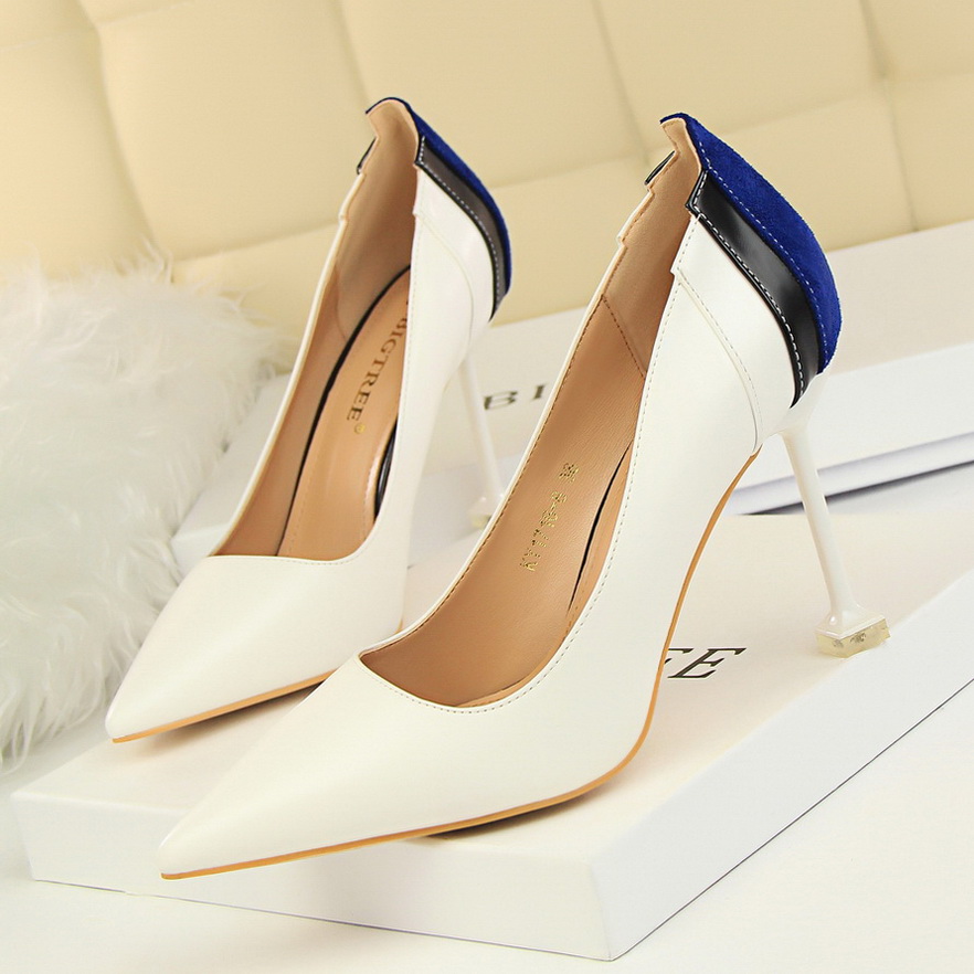 1716-8 han edition fashion contracted fine women’s shoes with high heels show thin shallow color matching sexy mouth tin
