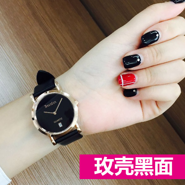女士牌名表超薄个性黑色皮带时尚简约手表瑞士