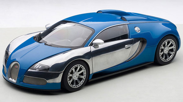 奥拓/autoart 1:18 布加迪威龙 veyron 电镀银 蓝色 汽车模型