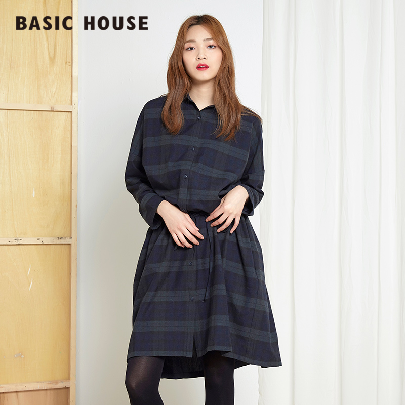 basic house/百家好格纹厚款女装长袖衬衫中长款hpws720a【预售】