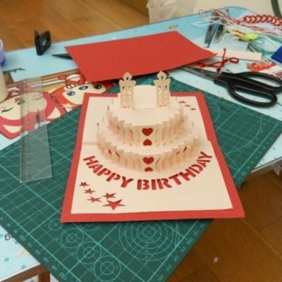 diy手工纸雕立体生日蛋糕生日祝贺卡电子图纸教程