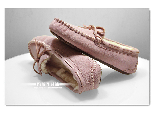2015冬粉色豆豆鞋棉女韩版加绒厚毛毛瓢鞋真皮平底鞋保暖孕妇防滑