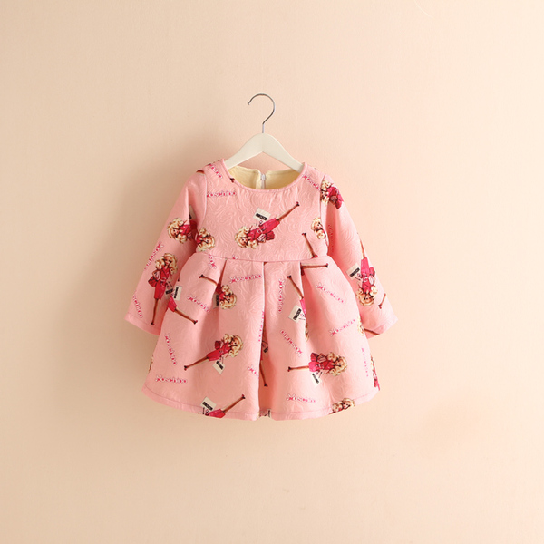 2015冬装新款童装女童儿童宝宝花朵碎花青花瓷长袖加厚绒连衣裙子