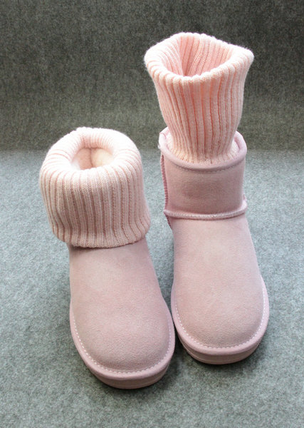 冬季新款翻毛牛皮毛线口短靴子平底雪地靴超厚实保暖棉鞋女