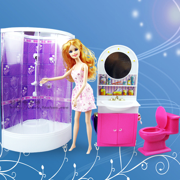 透明浴室 新款芭比娃娃甜甜屋别墅家具配件 洗澡过家家场景玩具