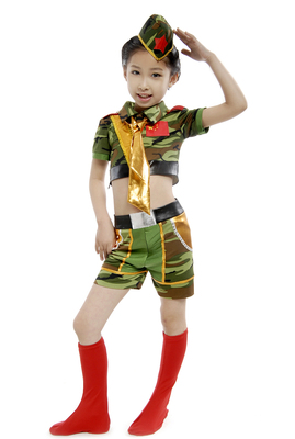 少儿军装套装幼儿园表演服装儿童迷彩裙军服小兵演出服女兵舞蹈服