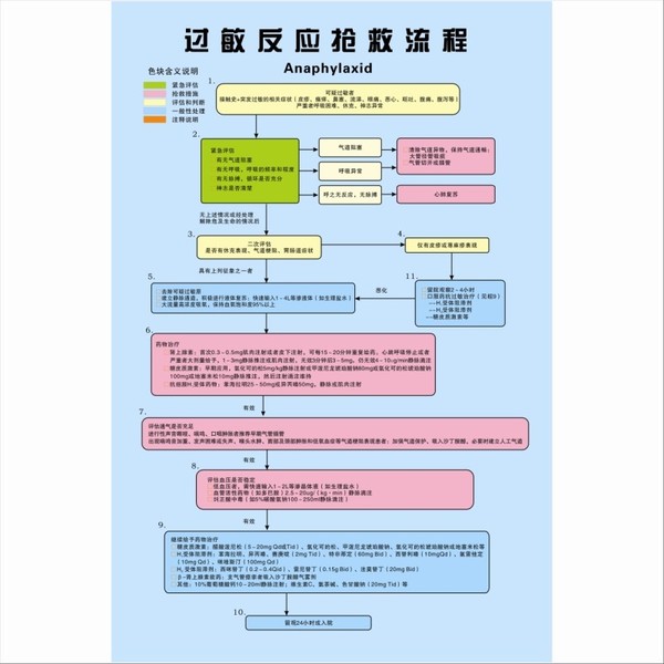 过敏反应抢救流程图|医院健康卫生挂图|定做医院宣传海报挂图挂画