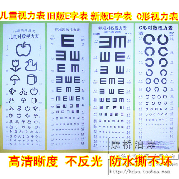 标准测视力表挂图加厚卡通图e字成人儿童版医用标准对数视力表