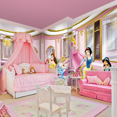 卡通大型壁画粉色公主ktv酒吧墙纸女孩儿童房壁纸酒店