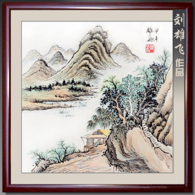 名家刘雄飞手绘一尺斗方国画山水画字画墨画仿古人物《石径》