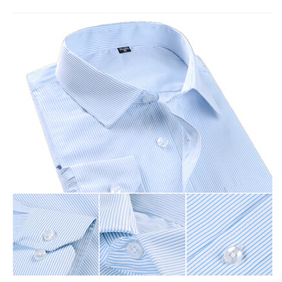 标题优化:春夏季男士衬衫 商务青年条纹长袖标准职业正装免烫大码 工作服