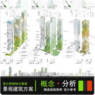 JZ13国外建筑景观设计概念图+分析图竞赛排版 设计方案文本素材