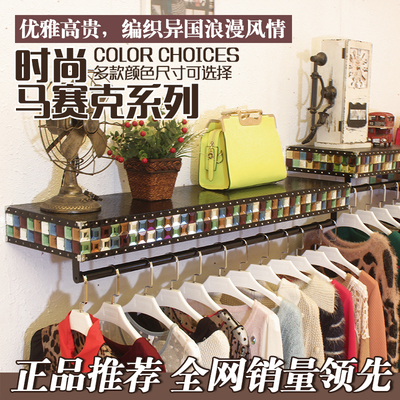 标题优化:服装货架 服装店衣架展示架 高档皮革玻璃马赛克上墙架男女装侧挂