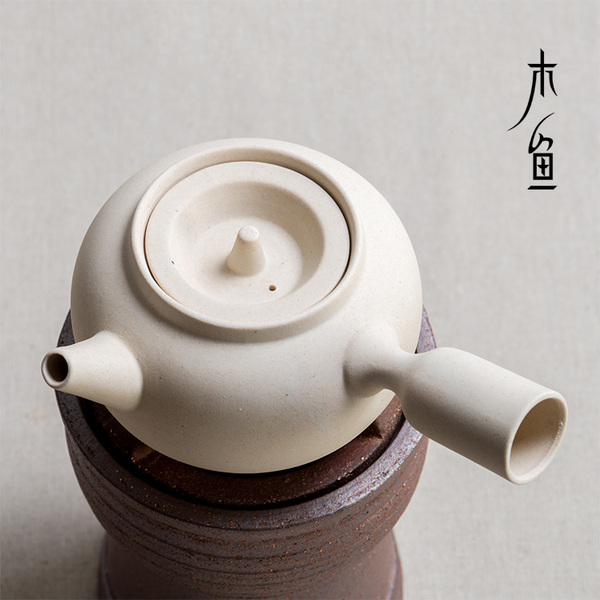 日式白泥煮茶烧水侧把壶砂铫玉书煨茶壶宜兴功夫茶具陶瓷电陶炉