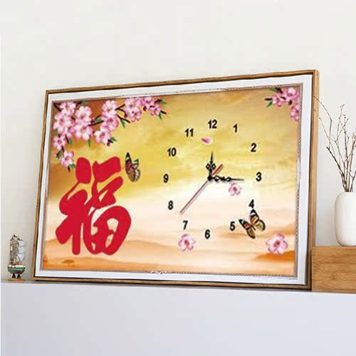5d魔方钻石贴画镶钻十字绣粘钻点钻最新款钟表福字秀