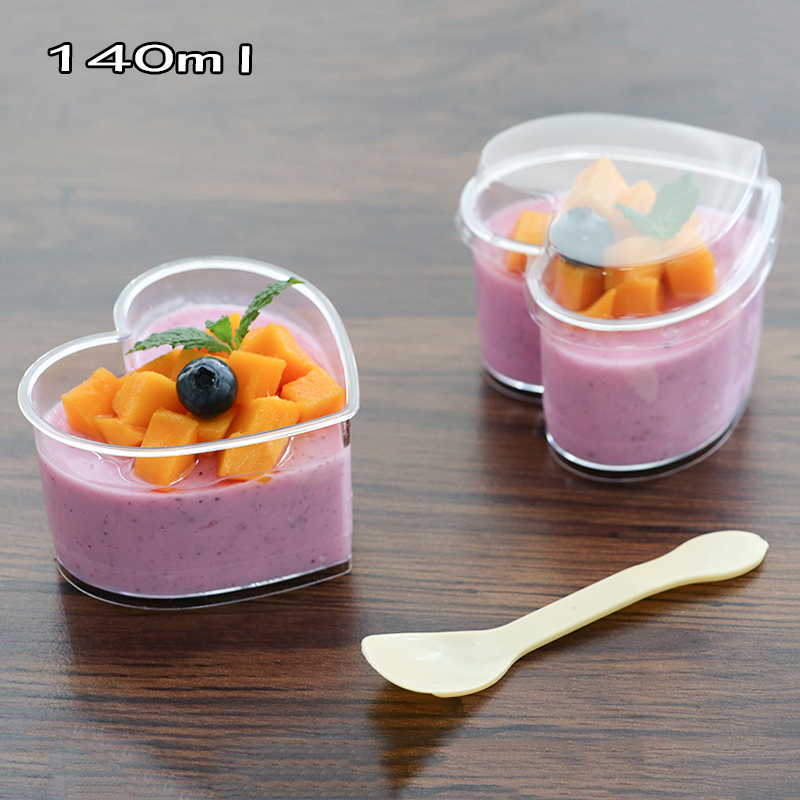 Heart-Shaped Pudding Cup Mousse Cup Jelly Cup Tiramisu Cup Mousse Desser Cup Cup with Lid Disposable Transparent Plastic