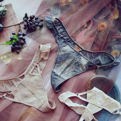 内裤女欧美性感丁字裤镂空网纱蕾丝边火辣透明低腰三角裤女士t裤-淘宝网