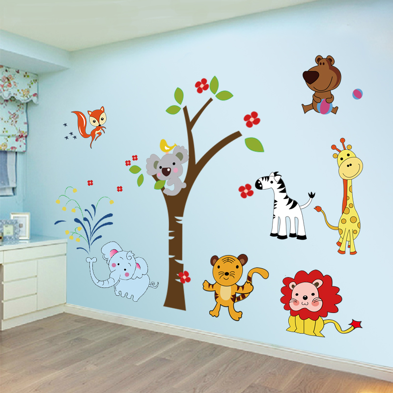 男童房間裝飾牆貼畫 幼兒園牆壁卡通牆畫貼紙自粘動物孩臥室兒