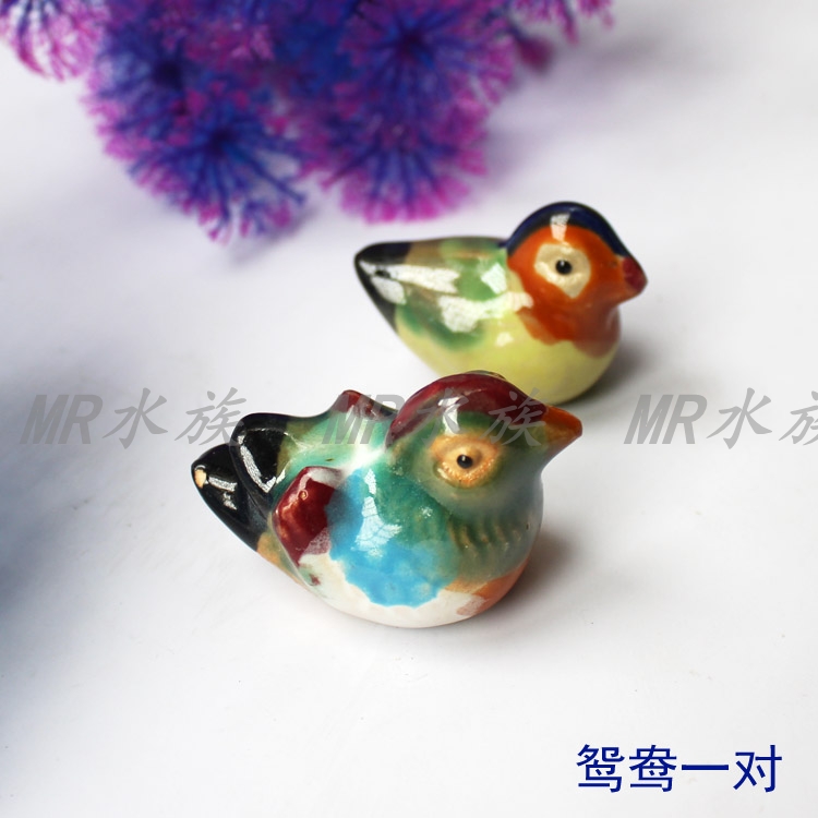 Handmade Ceramic Small Mandarin Duck Fish Tank Landscape Aquarium Rockery Landscaping Decoration Craft Supporting Ornaments a Pair