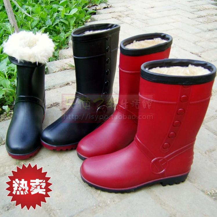 新款鼕季時尚棉女雨鞋雨靴雪地靴子雨膠鞋仿皮鞋加絨保暖防水防滑