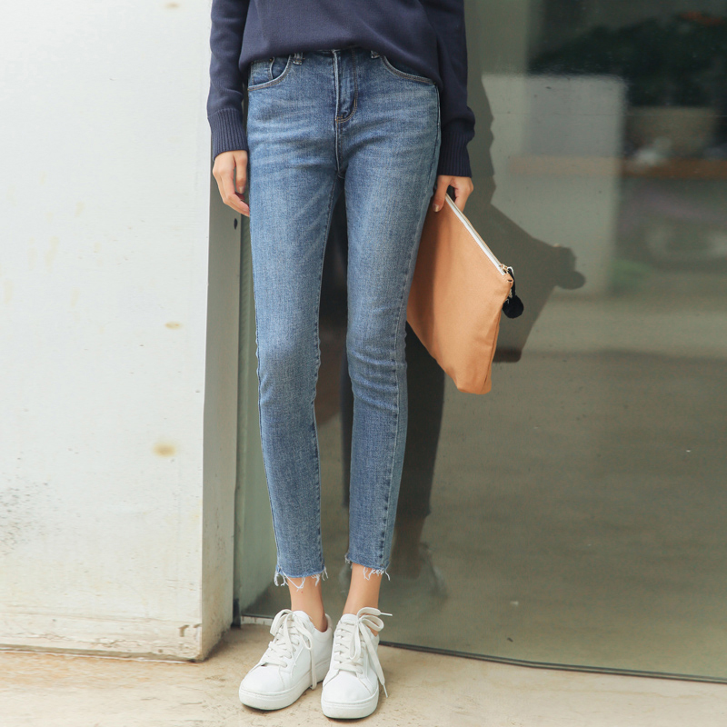 2017夏裝韓版新款個性緊身牛仔褲高腰顯瘦學生小腳鉛筆九分褲女潮