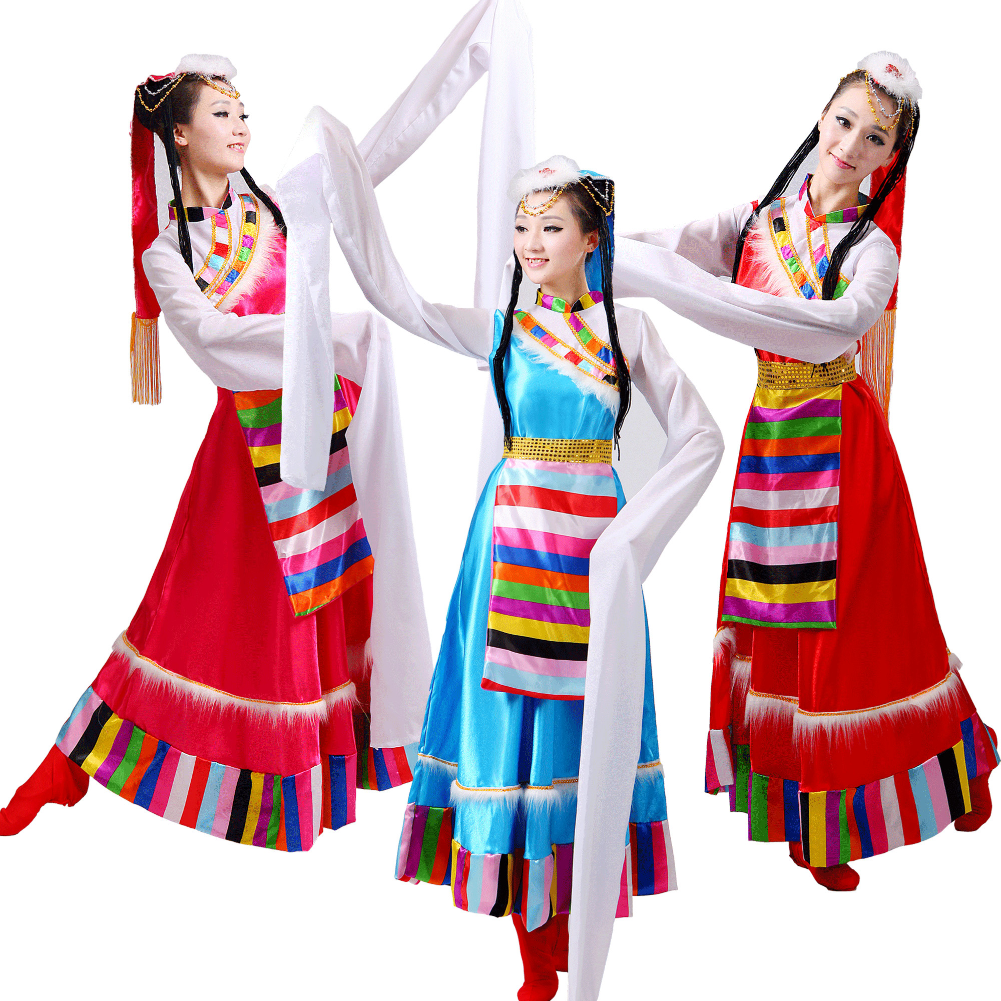 新款民族風舞蹈表演服裝 少數民族藏族演出服 水袖舞臺服飾女