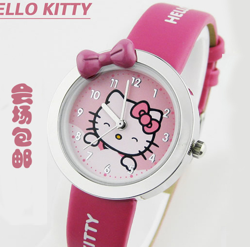 韓版可愛兒童手表女孩卡通KT貓電子防水表韓國小學生女童石英手表