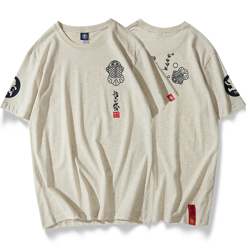 japonais harajuku vent impression de petite carpe à manches courtes t-shirt marée de la jeunesse de la marque tide de coton des hommes les élèves demi-manches longues creux japonais harajuku vent impression de petite carpe à manches courtes t-shirt marée de la jeunesse de la marque tide de coton des hommes les élèves demi-manches longues creux