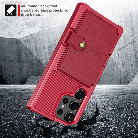Red — Card Holder Wallets Airbag 4 Corner Shock Absorbing Tough Shockproof S23, S23 Plus, S23 Ultra Samsung Phone Case