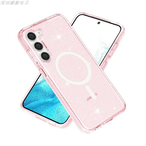 Girls Transparent Clear Shiny Glitter Bling Silicone TPU Magsafe Magnetic S23, S23 Plus, S23 Ultra Samsung Phone Case