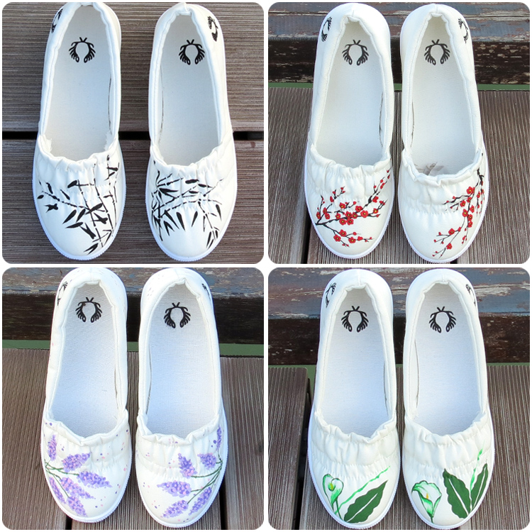 peints à la main des chaussures en toile femme blanc chaussure couvrir les pieds, bouche peu profonde à basse doux semelle confortable frais littéraire du vent chinois de la livraison gratuite promotions peints à la main des chaussures en toile femme blanc chaussure couvrir les pieds, bouche peu profonde à basse doux semelle confortable frais littéraire du vent chinois de la livraison gratuite promotions