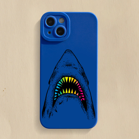 Blue — Shark Illustration New Silicone TPU 15, 14, 13, 12 iPhone Case