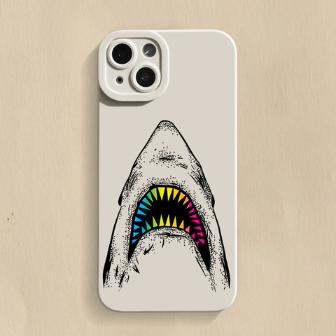 White — Shark Illustration New Silicone TPU 15, 14, 13, 12 iPhone Case