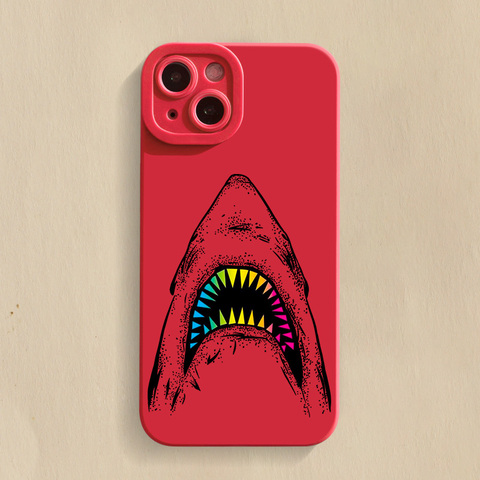 Red — Shark Illustration New Silicone TPU 15, 14, 13, 12 iPhone Case
