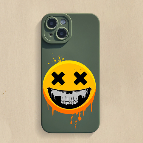 Green — New Cross Eye Smiley Face Silicone TPU 15, 14, 13, 12 iPhone Case