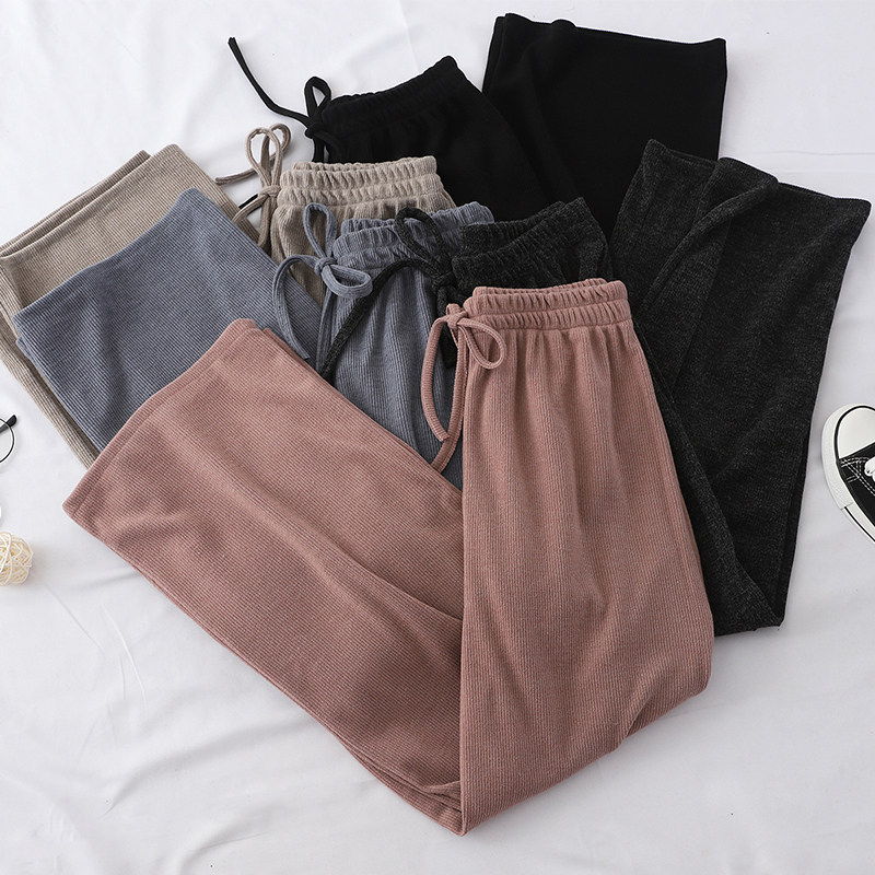 กางเกง 复古系带拖地裤阔腿裤女2019新款高腰显瘦垂感休闲宽松直筒裤  