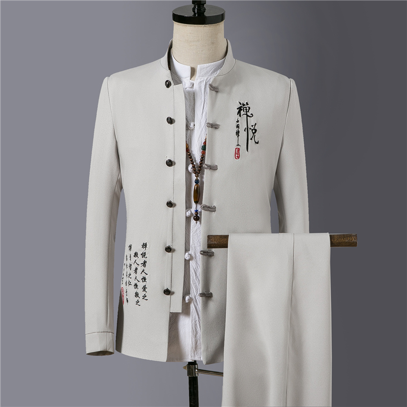 printemps style chinois costumes hommes costume 2019 ressort collier de stand-up chinoise tunique de costume du coton des hommes veste de costume en deux pièces printemps style chinois costumes hommes costume 2019 ressort collier de stand-up chinoise tunique de costume du coton des hommes veste de costume en deux pièces