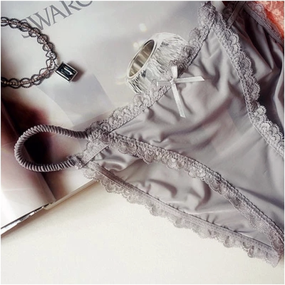 性感内裤女士冰丝无痕透明超薄牛奶丝系带黑色低腰火辣蕾丝三角裤-淘宝网