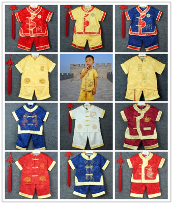 古典中国风儿童中国夏季红色新年礼服套装过年演出服装复古民族风