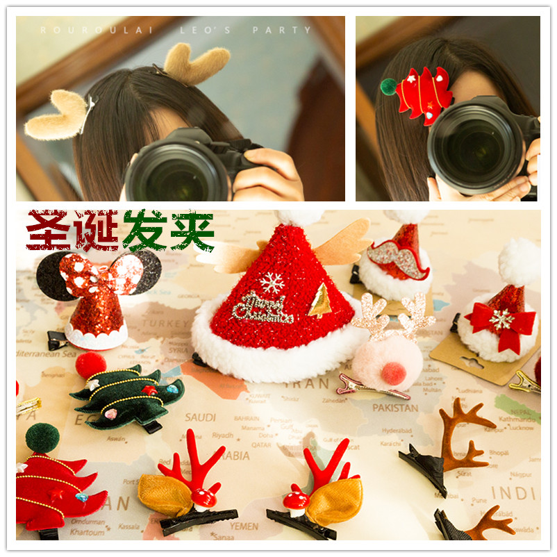 Cistmas Barrettes Party Dress up Headwear Hair Accessories Antlers Cistmas Hat Children Adult Kindergarten Girl Boy